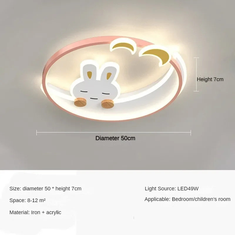 Children's Crescent Moon Rabbit Ceiling Lamp, LED Lighting for Kids Room, Bedroom, Study, Attic.